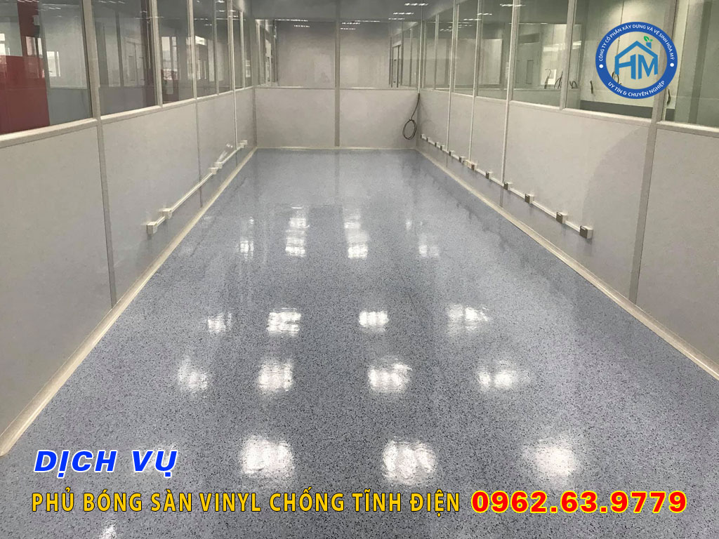 Phủ bóng sàn vinyl chống tĩnh điện tại Bắc Giang
